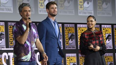 Taika Waititi, Chris Hemsworth and Tessa Thompson are all returning to the film. Pic: Chris Pizzello/Invision via AP
